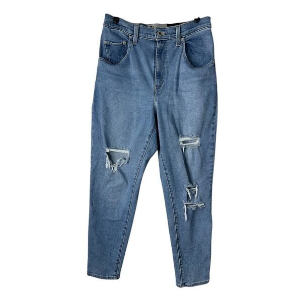 Levis Jeans Womens 28 Silver Tab Mom High Rise Medium Wash Distressed Blue Denim - Picture 1 of 16